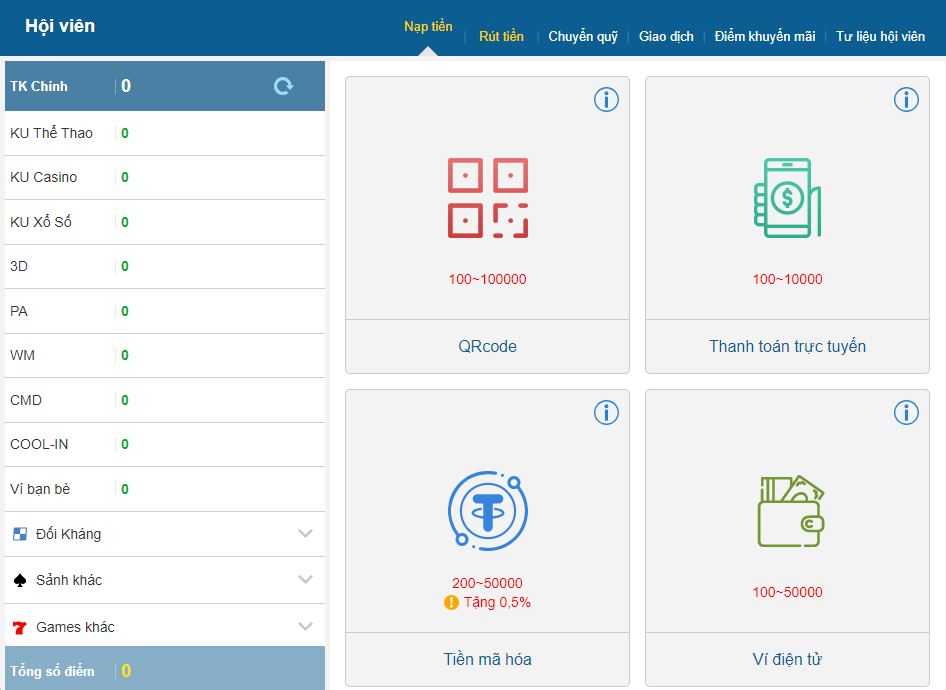 CN3789 sở hữu 4 hình thức nạp tiền nhanh chóng